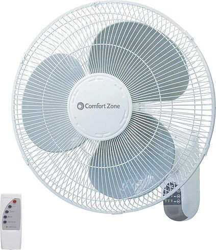 Comfort Zone Oscillating Wall Mount Fan with Remote Control, Timer, Auto Shut Off, Adjustable Tilt, Quiet, 16 inch, 3 Speed, Ideal for Home, Bedroom, Gym & Office, Airflow 14.07 ft/sec, CZ16WR in Kuwait