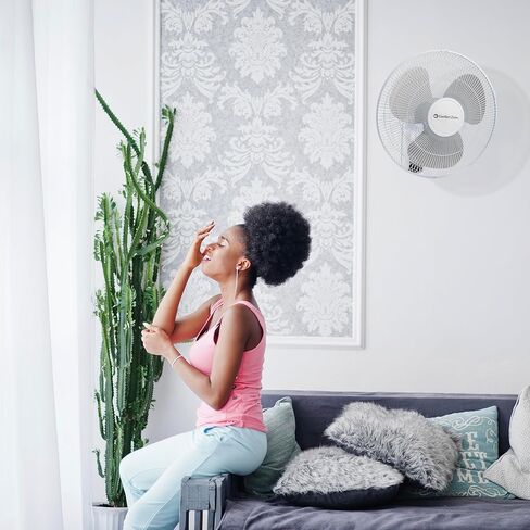 Comfort Zone Oscillating Wall Mount Fan with Remote Control, Timer, Auto Shut Off, Adjustable Tilt, Quiet, 16 inch, 3 Speed, Ideal for Home, Bedroom, Gym & Office, Airflow 14.07 ft/sec, CZ16WR in Kuwait