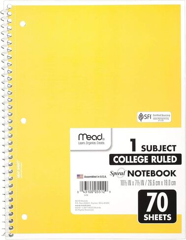 Mead Spiral Notebooks, 1 Subject, College Ruled, 70 Sheets, Assorted Colors, Color Selected For You May Vary, 1 Count (05512) in Saudi Arabia