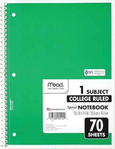 Mead Spiral Notebooks, 1 Subject, College Ruled, 70 Sheets, Assorted Colors, Color Selected For You May Vary, 1 Count (05512) in Saudi Arabia