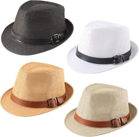 4 قطع من قبعة فيدورا من القش للرجال والنساء، قبعة تريلبي قصيرة الحواف، قبعة شمس كلاسيكية لصيف بنما للشاطئ in Kuwait