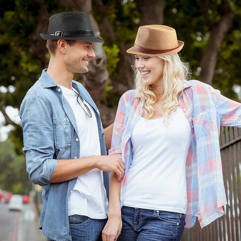 4 قطع من قبعة فيدورا من القش للرجال والنساء، قبعة تريلبي قصيرة الحواف، قبعة شمس كلاسيكية لصيف بنما للشاطئ in Kuwait