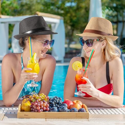 4 قطع من قبعة فيدورا من القش للرجال والنساء، قبعة تريلبي قصيرة الحواف، قبعة شمس كلاسيكية لصيف بنما للشاطئ in Kuwait