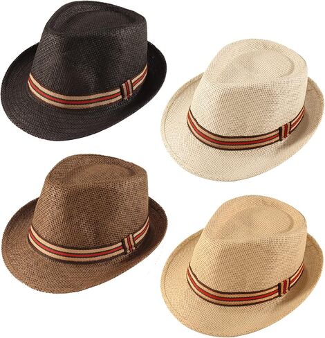 4 Pack Straw Fedora Hat for Men Women Short Brim Trilby Hat Classic Panama Summer Beach Sun Hat in Saudi Arabia