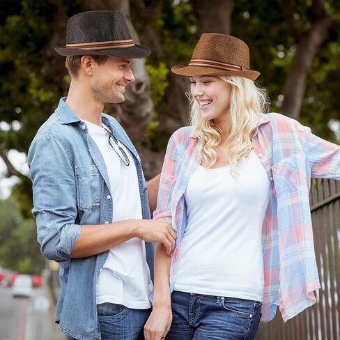 4 Pack Straw Fedora Hat for Men Women Short Brim Trilby Hat Classic Panama Summer Beach Sun Hat in Saudi Arabia
