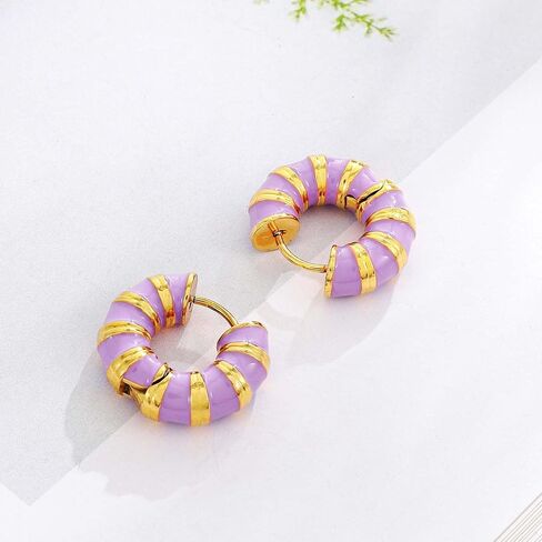 Aksod Enamel Bamboo Hoop Earrings Colorful Dripping Oil Huggie Earrings Circle Vintage Trendy Huggy Earrings Jewelry for Women and Girls in Saudi Arabia