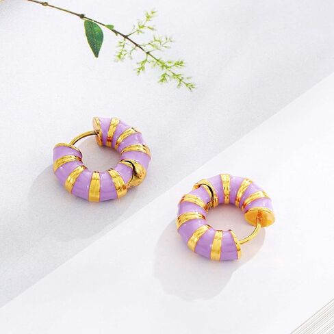 Aksod Enamel Bamboo Hoop Earrings Colorful Dripping Oil Huggie Earrings Circle Vintage Trendy Huggy Earrings Jewelry for Women and Girls in Saudi Arabia
