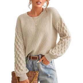 CUPSHE Women's Casual Round Neck Sweater Autumn Long Sleeves Fitted Pullover with Honeycomb Knit