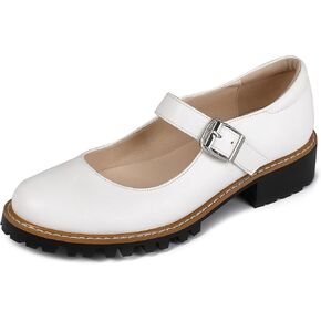 Women's Leather Oxford Mary Janes Shoes flats Chunky Low Heels Platform Sewing Retro Classics Round Toe Ankle Strap