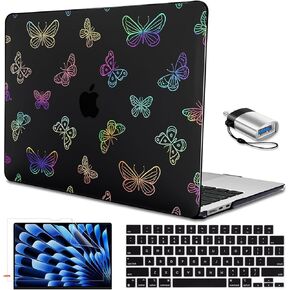 for MacBook Air 13.6 inch Case 2024 M3 A3113 M2 A2681 2022 2023, Crystal Black Printed Pattern Plastic Hard Shell Cover for 2024 MacBook Air 13.6 M3 with Touch ID, Dazzling Leopard Print