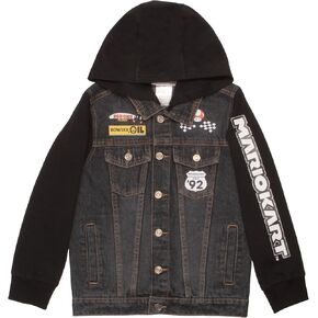 Nintendo Super Mario Bros Boys' Casual Fashion Hoodie, Video Game Character-Inspired Hooded Denim Jacket For Kids