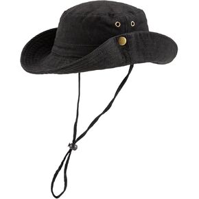 Cotton Boonie Hat,Packable Bucket Hat with Strings,Outdoor Travel Beach Sun Hat Fishing Hiking Safari Hat for Women Men