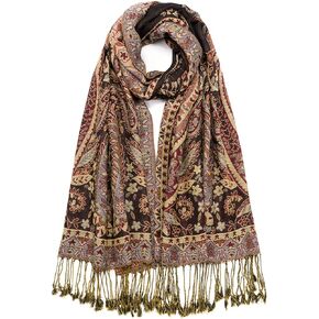Paisley Pashmina Shawl Wrap Women Reversible Vintage Jacquard Pashmina Rave Scarf with Fringe for Evening, Wedding