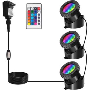 T-SUN LED Pond Light, 3 Head Lamps Submersible LED Pond Lights Color Changing Garden Pond Light with Remote Control, RGB Fish Tank Lights Fountain Spotlight for Garden, Pool, Aquarium Tank(3 Headlamp)