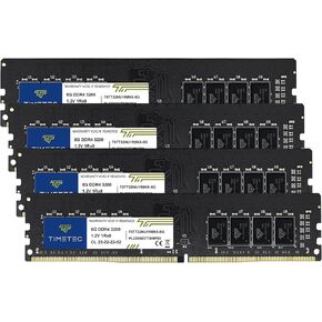 Timetec 64GB KIT(4x16GB) DDR4 3200MHz (or 2933MHz or 2666MHz) PC4-25600 CL22 1.2V Non-ECC Unbuffered 2Rx8 Dual Rank 288 Pin UDIMM Desktop PC Computer Memory RAM Module Upgrade (64GB KIT(4x16GB))