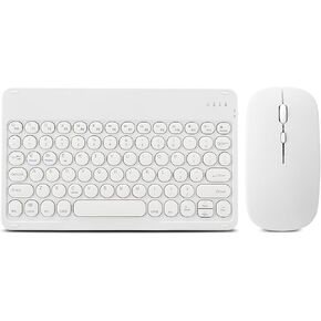 Bluetooth Keyboard and Mouse Combo for iPad - Rechargeable Wireless Keyboard & Mouse Compatible with iPad 9th/8th Gen, iPad Pro/Air/Mini, iPhone14/13/12 Pro, Round Keys White