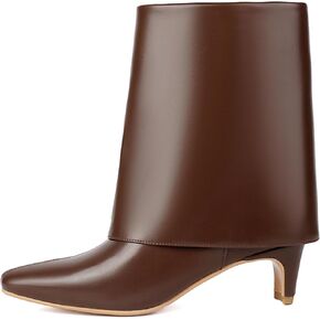 Women's Mid Calf Fold Over Wide Calf Boots Pull On Low Heel Shark Boots