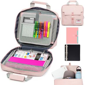 3 Ring Zipper Binder Bag with Handle and Shoulder Strap, 2-Inch O-Ring, Large Laptop Pocket, 5-Tab Expanding File Folder, School Supply Kit (Pale Purple)