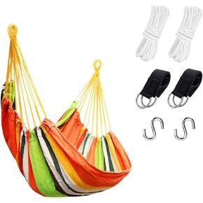 KPX Ourdoor Hanging Hammock Chair – Comfortable Tree Swing Chair Large Size 110X130cm（without Pillows） -330 Lbs Weight Capacity (Brown/White)