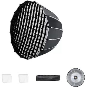 Triopo 35.4inch/90cm Parabolic Softbox Bowens Mount Soft Boxes with Honeycomb Grid, Quick Set up Quick Folding, Compatible with Aputure 120d Light Dome Godox SL60w NEEWER RGB CB60 Bowens Mount Lights