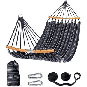 SUNCREAT Hammocks Double Hammock with Curved Spreader Bar, Outdoor Portable Hammock with Carrying Bag & Tree Straps for Bedroom, Patio, Backyard, Balcony, Max 450lbs Capacity, Blue