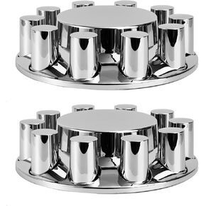 Cylinder Wheel Covers for Semi Trucks - 2 Front and 4 Rear Axle Hub Covers with 33mm Thread-On Chrome Lug Nut Covers for Semi Truck
