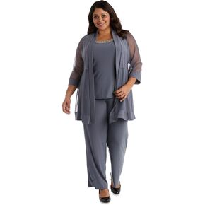 R&M Richards Women's Beaded Neck 2 Piece Pant Set
