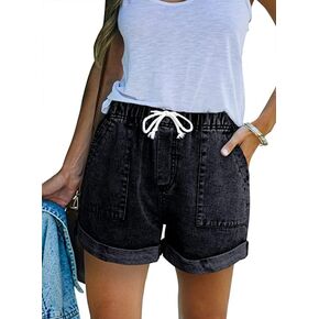 KINGFEN Women Casual Shorts Drawstring Comfy Elastic Waist Shorts Summer Pull On Short with Pockets(S-2XL)