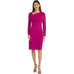 Maggy London Women's Long Dress with Sheer Mesh Sleeves for Wedding Guest, Funeral, and Work
