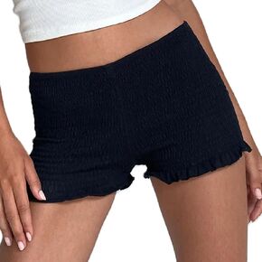 Women Y2k Gingham Boy Shorts Bloomers Cute Smocked Plaid Pajama Shorts Shirred Frilly Micro Shorts Pettipants