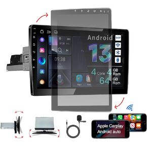 AMASE AUDIO Android 12 Car Stereo, 10.1" Rotated Touchscreen, Universal 1 Din, Support Wireless Apple Carplay Android auto/GPS navigation/HD1080P/Fast Boot