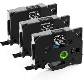 Replacement for Brother Label Maker Tape Black TZe-335 12mm 0.47'' TZ Tape White on Black Laminated for P-Touch PTD210 PTH110 PTD220 PTD400 PTD410 PTD202 PTD600 Label Maker Tape, 3 Packs