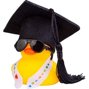 Graduation Duck Car Ornament, Rubber Duck Car Dashboard Decor with Mini Graduation Hat Sash Glasses(G15)