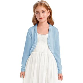 Girls Bolero Shrug Cardigan Sweaters Kids Long Sleeve Cropped Knit Sweater Tops 5-14 Years
