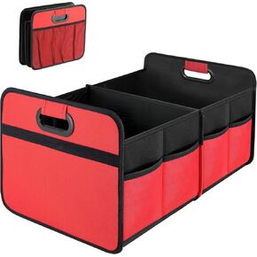 Simple Deluxe Trunk Organizer for Car/SUV/Truck, Collapsible 2 Compartment Automotive Storage Box, 600D Waterproof Oxford Polyester 50L Travel Accessories, Anti-slip & Leak-proof, Black