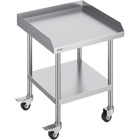 VEVOR Stainless Steel Work Table, 24 x 24 x 26 Inch Commercial Food Prep Worktable, 3-Sided Backsplash Heavy Duty Prep Worktable, Metal Work Table with Adjustable Height for Restaurant Home Hotel