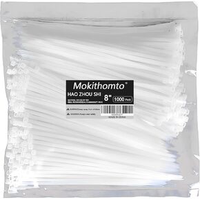White Zip Ties 8 Inch（1000 pack）Heavy Duty Self Locking clear Zipties Bulk Tensile Strength 40 Pound Clear Industrial 8" Wire Cable Ties Wraps for Wreath Craft for Halloween Christmas decorations