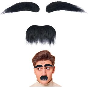 Fake Mustache and Eyebrows Self Adhesive Fake Facial Hair Novelty Mustaches for Costume Halloween Party