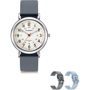 5ATM Waterproof Simple Unisex Analog Watch, Medical Professional Nurse Watch with Luminous Easy-Read Dial, Military Time, 24-Hour Second Hand, Silicone Band for Students, Fashion Women Men