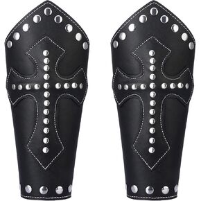 2 Pieces Cross Rivet Leather Bracers, Medieval Archery Bracers, Steampunk Cuff Arm Guards, Wide Leather Bracer for Men