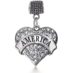 Inspired Silver - Silver Pave Heart Charm for Bracelet with Cubic Zirconia Jewelry