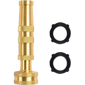 Hourleey Adjustable Twist Hose Nozzle, 4" Heavy-Duty Brass 3/4" GHT Hose Nozzle with 2 Garden Hose Rubber Washers (1 Pack)