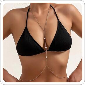 14K Gold printed Body Chains for Women Summer Beach Vacation Body Chain Sexy Belly Waist Chains Layered Rhinestone Crossover Bikini Bra Body Jewelry