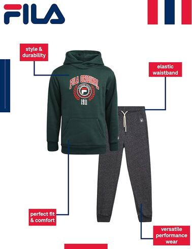 Fila Boys' Sweatsuit Set - 2 Piece Athletic Hoodie Sweatshirt and Active Jogger Sweatpants - Boys Activewear Jogset (8-12) in Saudi Arabia