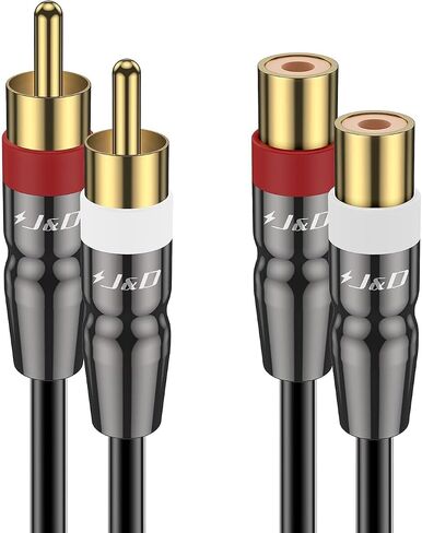 J&D 2 RCA Extension Cable Male to Female, Copper Shell Gold-Plated 2RCA Male to 2RCA Female Cable Stereo Audio Extender Cord Adapter, 6 Feet in Kuwait