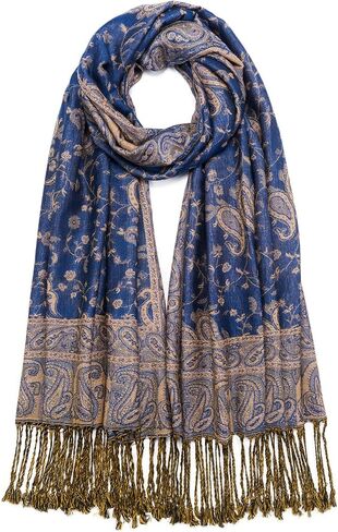 Paisley Pashmina Shawl Wrap Women Reversible Vintage Jacquard Pashmina Rave Scarf with Fringe for Evening, Wedding in Saudi Arabia