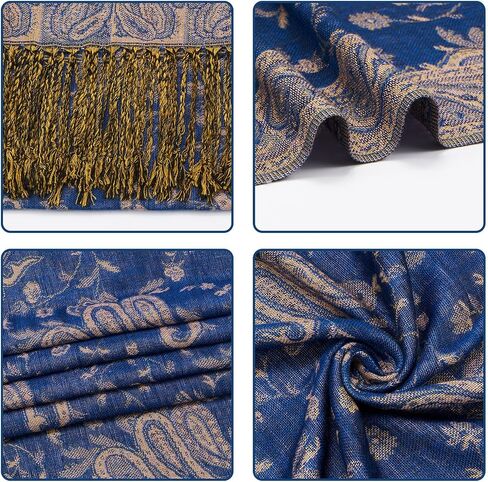 Paisley Pashmina Shawl Wrap Women Reversible Vintage Jacquard Pashmina Rave Scarf with Fringe for Evening, Wedding in Saudi Arabia