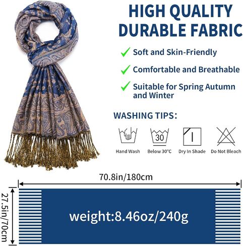 Paisley Pashmina Shawl Wrap Women Reversible Vintage Jacquard Pashmina Rave Scarf with Fringe for Evening, Wedding in Saudi Arabia