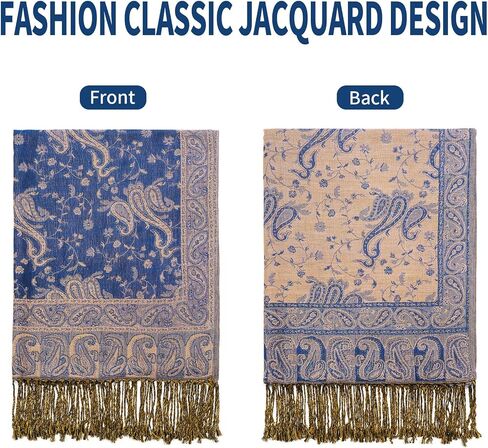 Paisley Pashmina Shawl Wrap Women Reversible Vintage Jacquard Pashmina Rave Scarf with Fringe for Evening, Wedding in Saudi Arabia