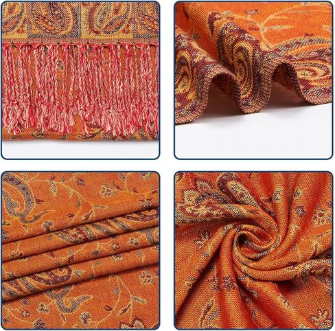 Paisley Pashmina Shawl Wrap Women Reversible Vintage Jacquard Pashmina Rave Scarf with Fringe for Evening, Wedding in Saudi Arabia